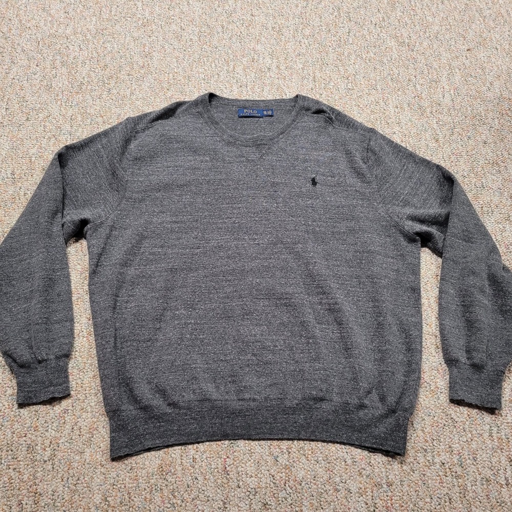 Polo Ralph Lauren Sweater Mens 2XL Gray Crewneck Knit Pullover Pony Rugby XXL